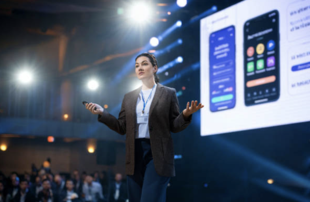 woman presents on stage.png
